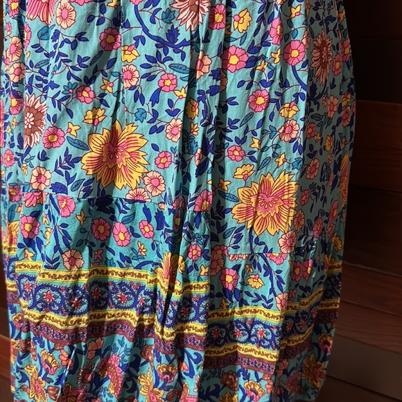 No Brand Tag V Neck Short Sleeve Teal Blue Floral Wrap Midi Dress - Picture 6 of 9